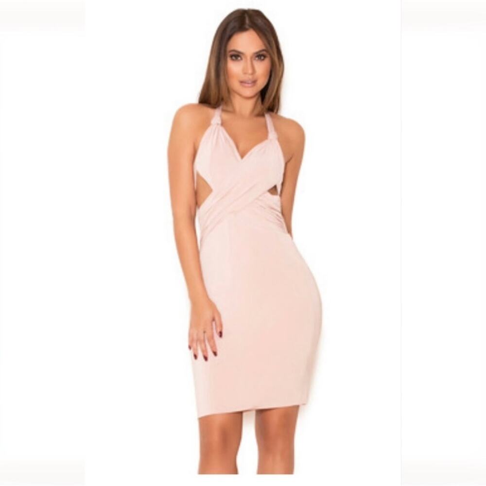 House of CB | Sidra Silky Jersey Draped Halter Dress Blush